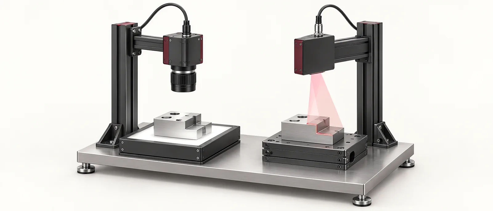 Conceptual side-by-side two-dimensional camera inspection and three-dimensional height profiling of a component