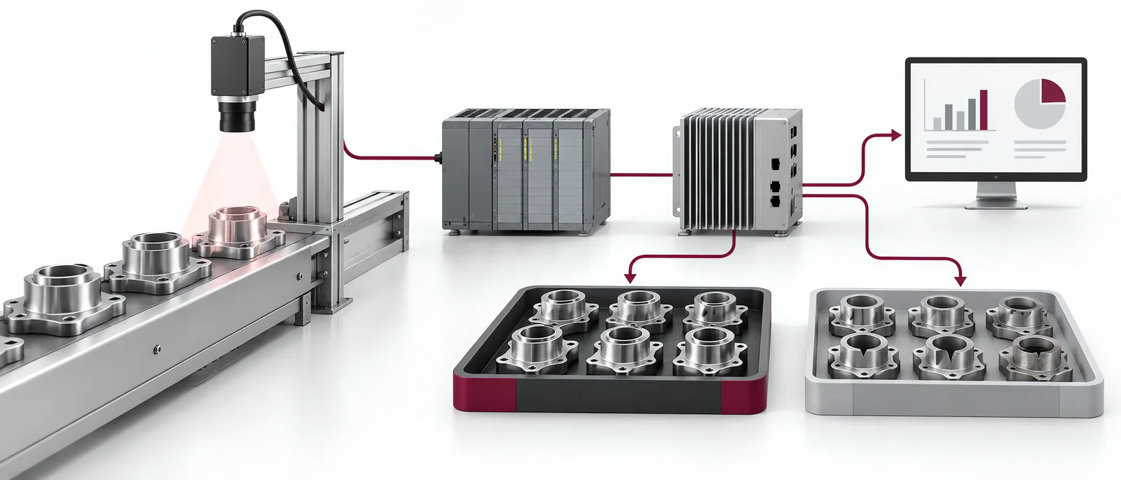 Machine acquisition, processing and separated product outcomes, conceptual illustration