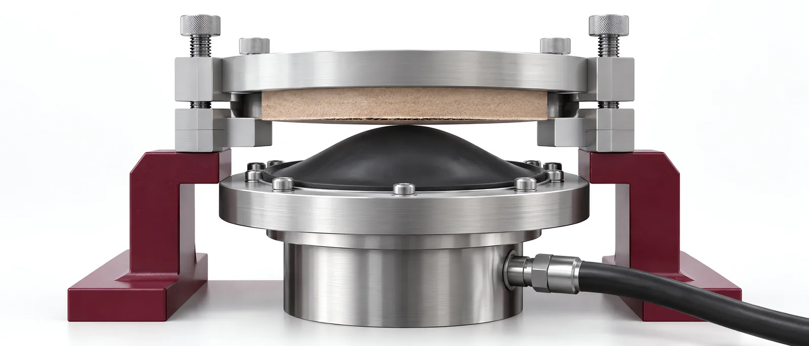 Diaphragm and specimen-clamping arrangement for material burst testing, conceptual illustration