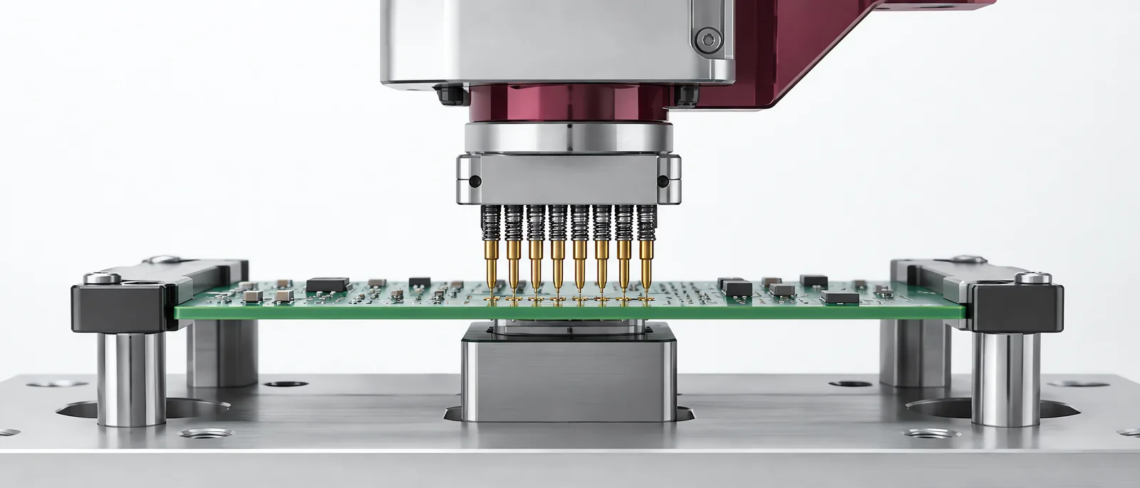 Vertical component-insertion head and supported circuit board, conceptual illustration