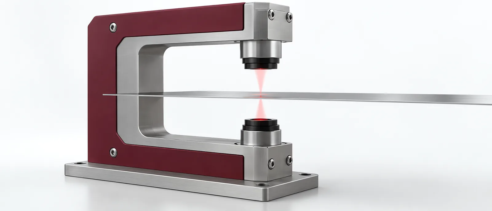 Opposed optical sensors around a metal strip, conceptual illustration