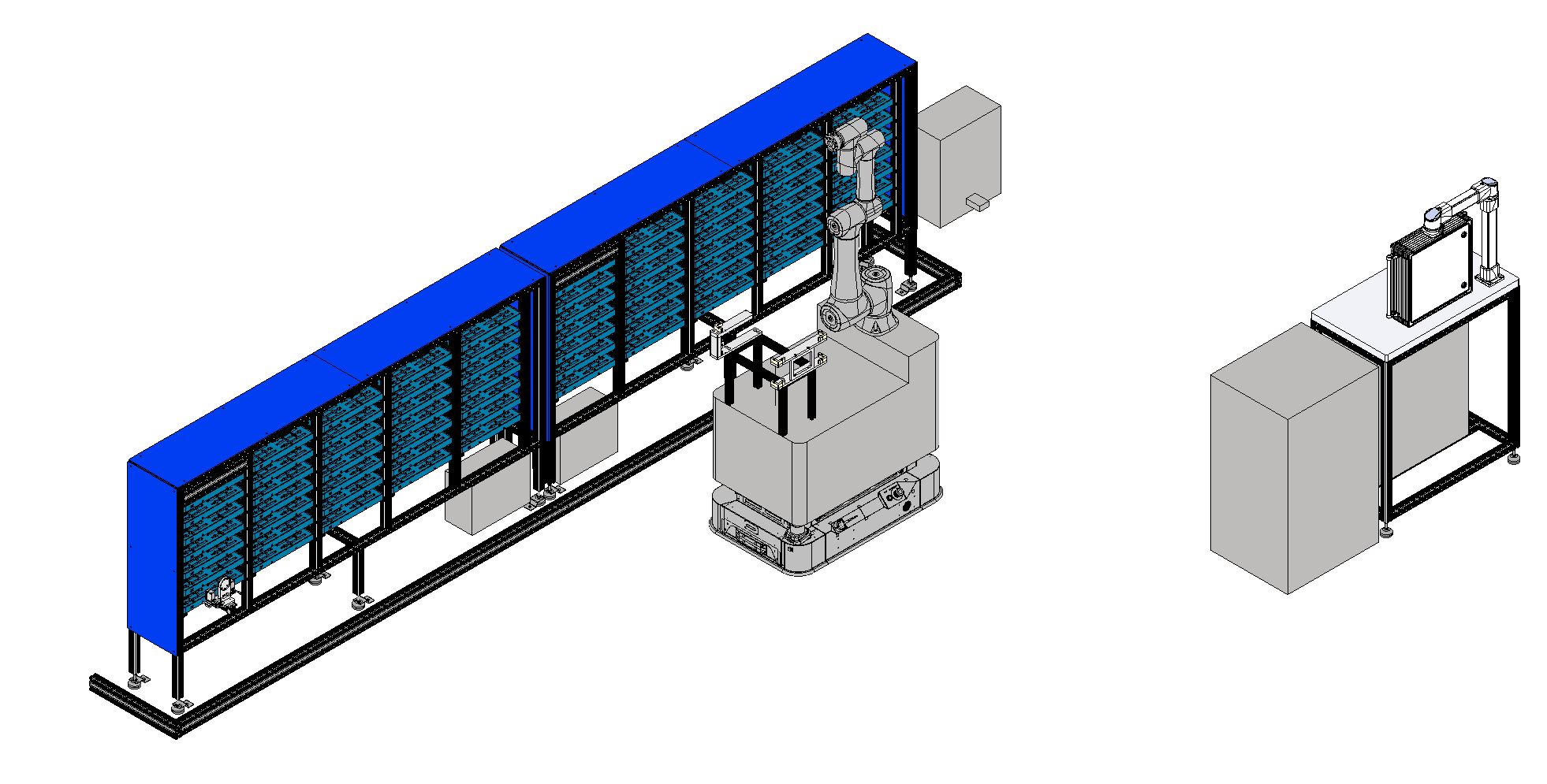 PLC-native warehouse management system with 70-position sample rack and slot tracking display for QA laboratory automation