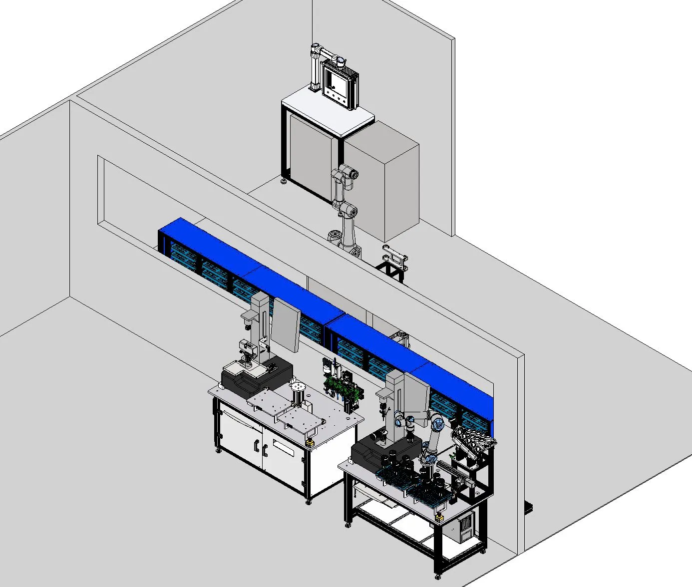 Automated QA laboratory with AMR cobot compound robot and Instron testing machine integration